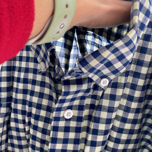 Daniel Crémieux navy pale yellow plaid checkered short-sleeve button down shirt - Picture 17 of 17